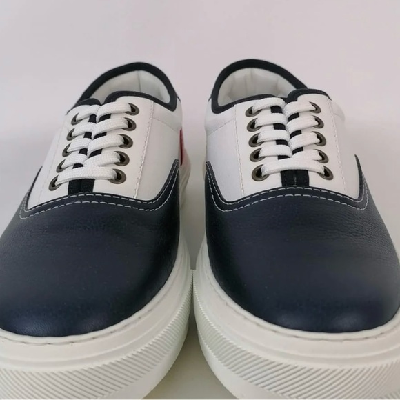 Louis Vuitton leather sneakers with red, blue, and white pattern. - Picture 6 of 14